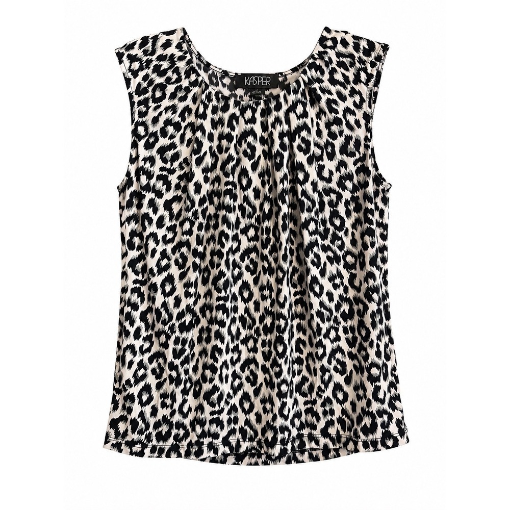 Kasper Petite S Animal Print Sleeveless Shell Blouse Stretch Career Office Top